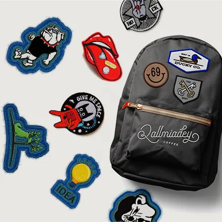 A backpack and a collection of custom patches
