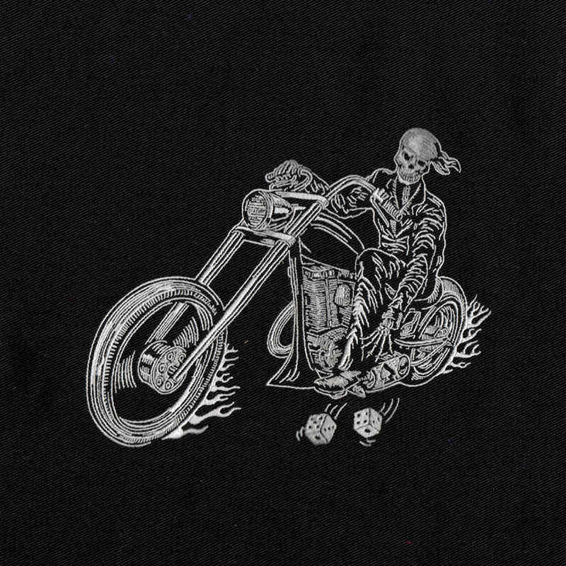 Skeletal Bike Rider Haunting Embroidery Design