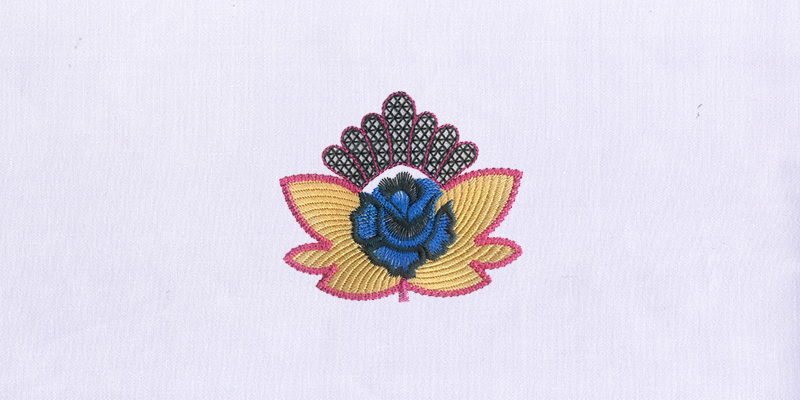 Crown Encrusted Blue Flower Embroidery Design
