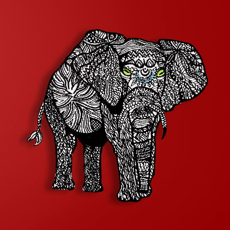 Black and White Elephant Embroidery Design